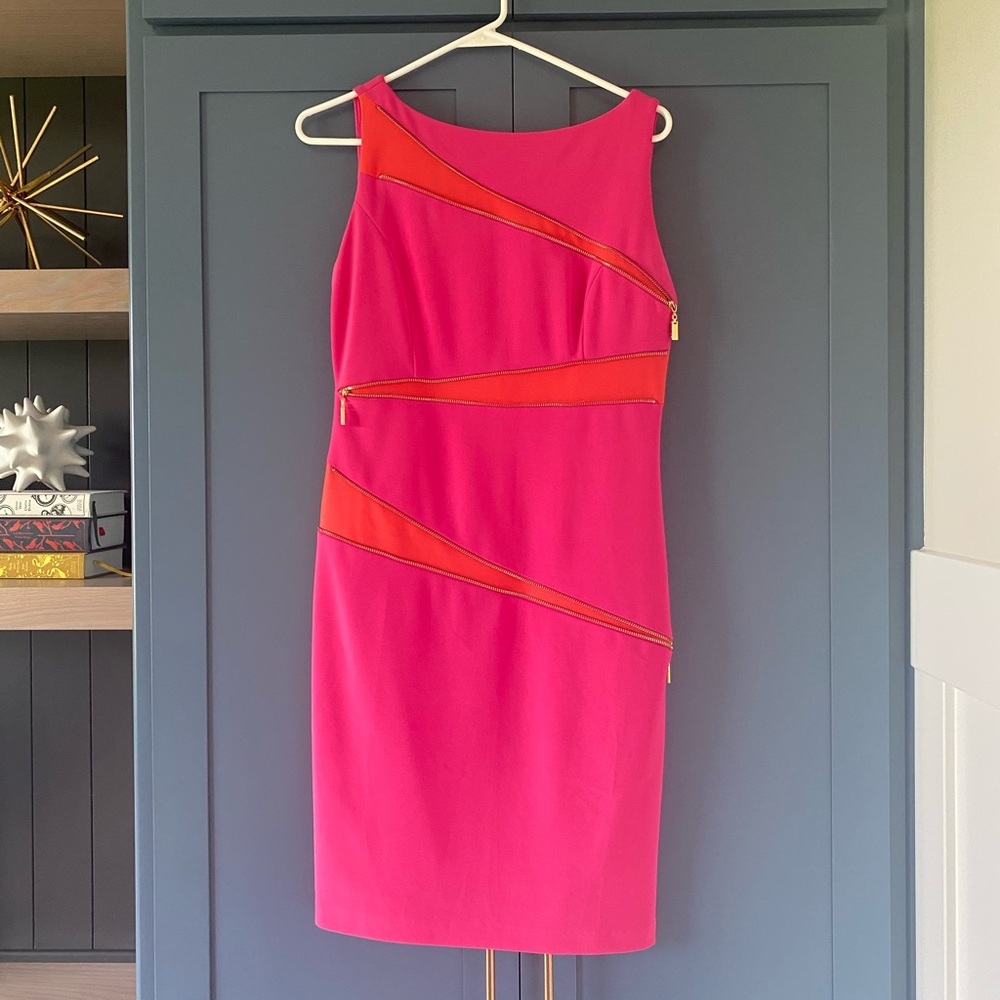 Joseph Ribkoff Pink Orange Zipper dress Size 8 -jj7